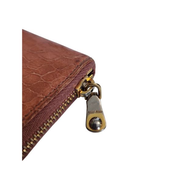Miu Miu Mauve Croc-Embossed Zip-Around Wallet - Picture 4 of 8